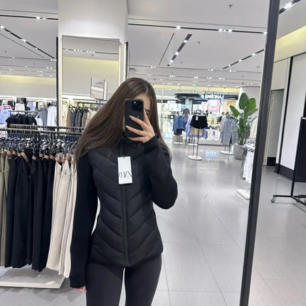 Women’s Elegant Patchwork Cotton Jacket with Standing Collar & Hood