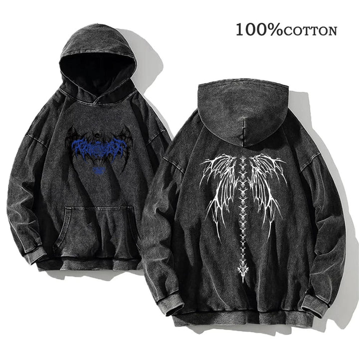 Y2K Washed Hoodies Vintage Cotton Women Men Skull Cross Print Hooded Sweatshirts Oversize Hip Hop Male Pullover Winter Clothes