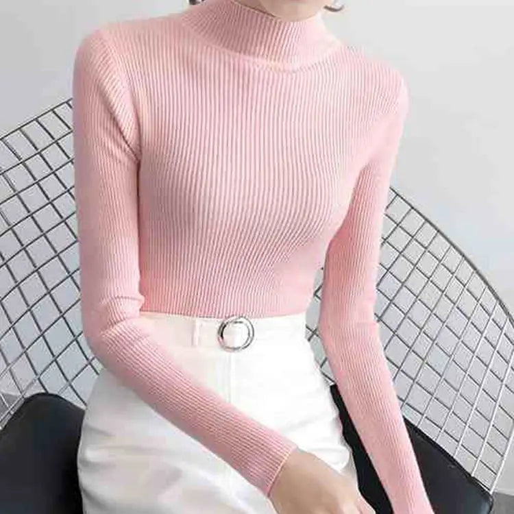 Women’s Stretch Knit Pullover Sweater – Slim Fit Casual Top