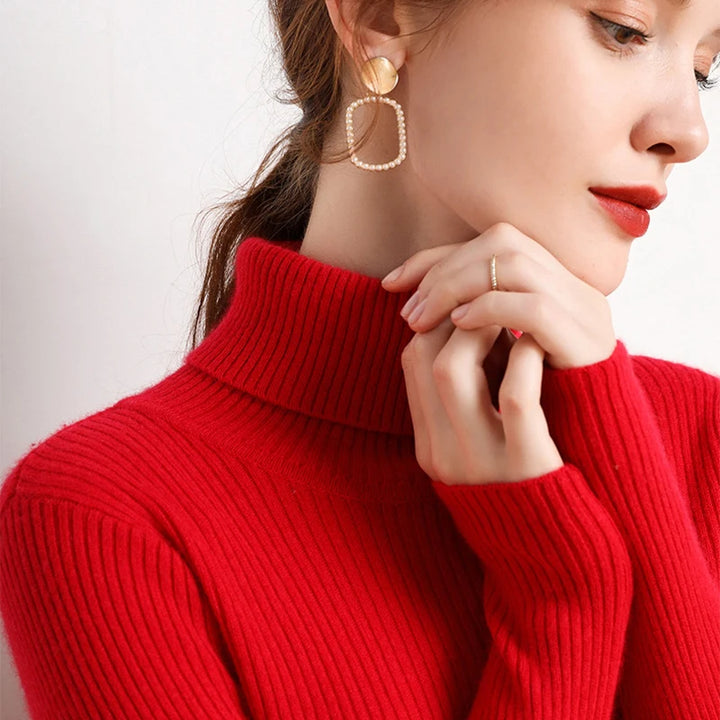 Women's Cashmere Turtleneck Sweater Soft Knit Autumn Winter Top-HighTouch