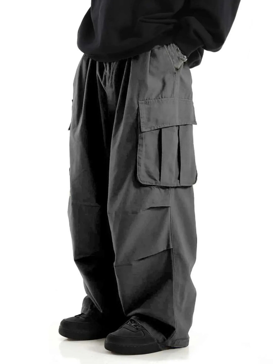 Plus Size Men's Workwear Wide Leg Pants Loose Street Style Trendy Cargo Trousers