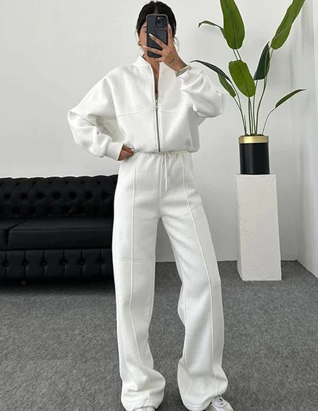 Women’s Matching Zipper Jacket & High-Waist Jogger Set-HighTouch
