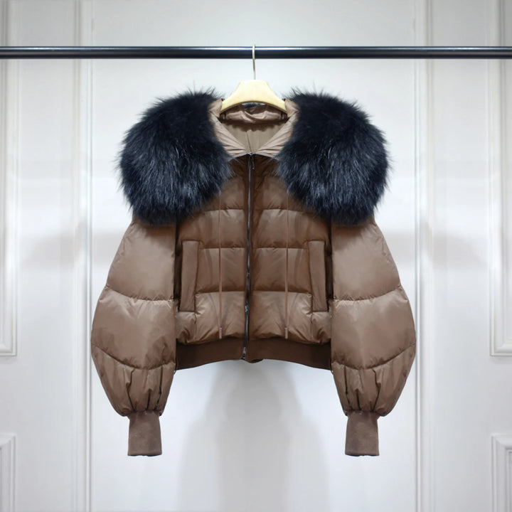 Short White Duck Down Parka Women-HighTouch