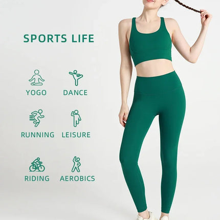 Summer New 2 Piece Yoga Clothes  Women's Tracksuit Athletic Cross Back Nylon Yoga Top Women Sports Bra Leggings Pilates Fitness
