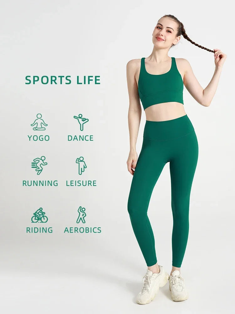 Summer New 2 Piece Yoga Clothes Women's Tracksuit Athletic Cross Back Nylon Yoga Top Women Sports Bra Leggings Pilates Fitness-HighTouch