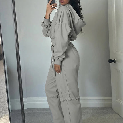 Women’s Panel-Stripe Hoodie & Wide-Leg Tracksuit Set – Sporty Retro Comfort