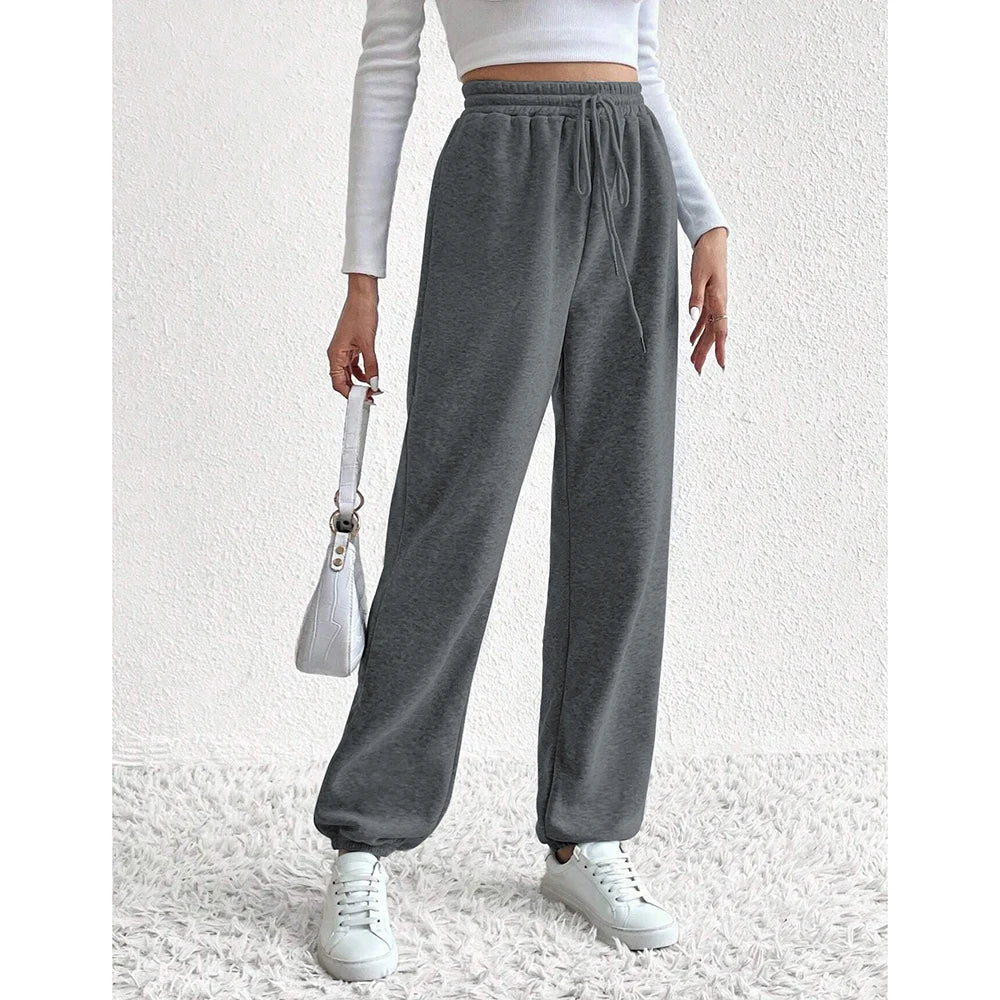 Mia Muse High-Waist Ankle Sporty Pants – All‑Season Solid Casual Trousers-HighTouch