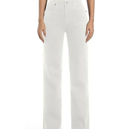 High Waisted White Stretch Straight Leg Jeans
