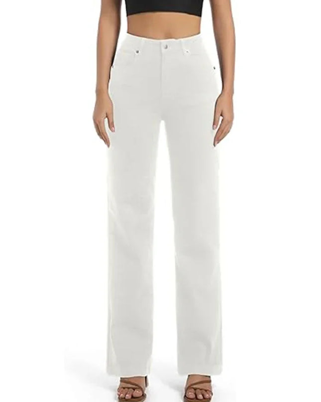 High Waisted White Stretch Straight Leg Jeans