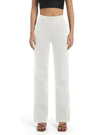 Women’s High-Waist White Stretch Straight Leg Jeans Casual Pants-HighTouch