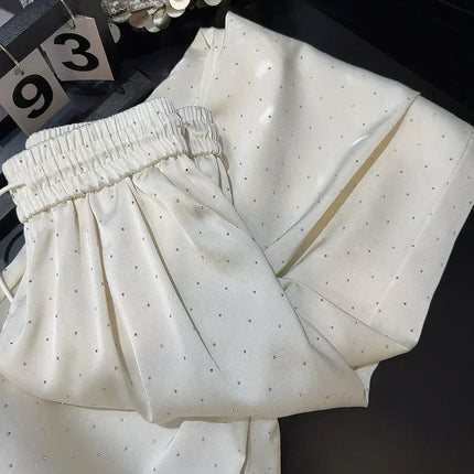 uxury High-Waist Rhinestone Wide-Leg Pants – Elegant Casual 2025