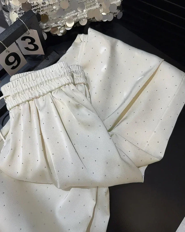 uxury High-Waist Rhinestone Wide-Leg Pants – Elegant Casual 2025