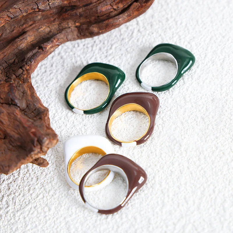 Waterproof Multicolour Enamel Stainless Steel Ring-HighTouch