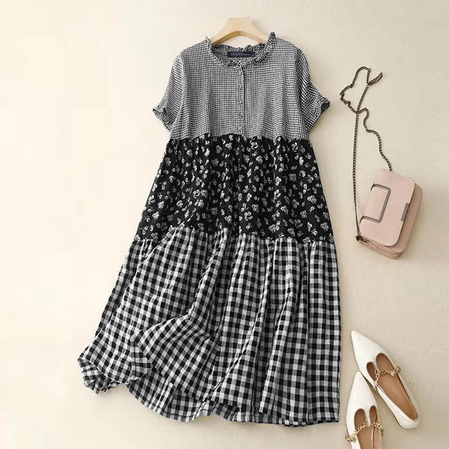 Zanzea Plaid Pleated Maxi Dress