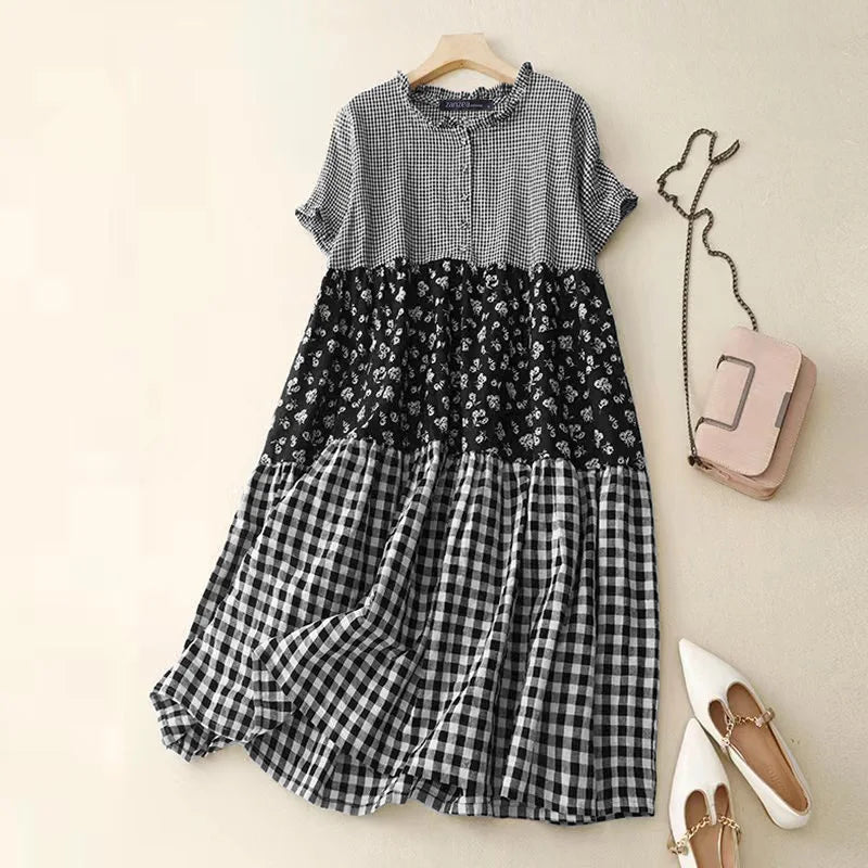 Zanzea Plaid Pleated Maxi Dress-HighTouch