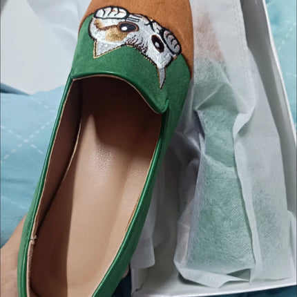 Cat Embroidered Ballet Slippers