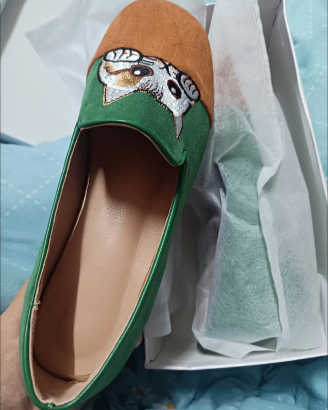 Cat Embroidered Ballet Slippers