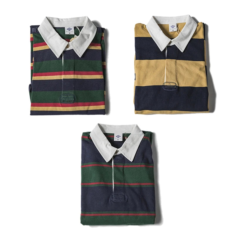 Heavyweight Striped Long-Sleeve Collared Tee – Autumn / Winter Men’s Stand Fit