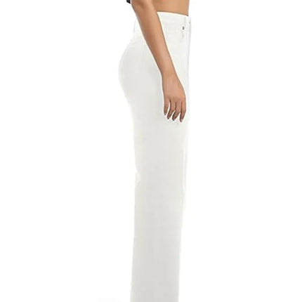 High Waisted White Stretch Straight Leg Jeans
