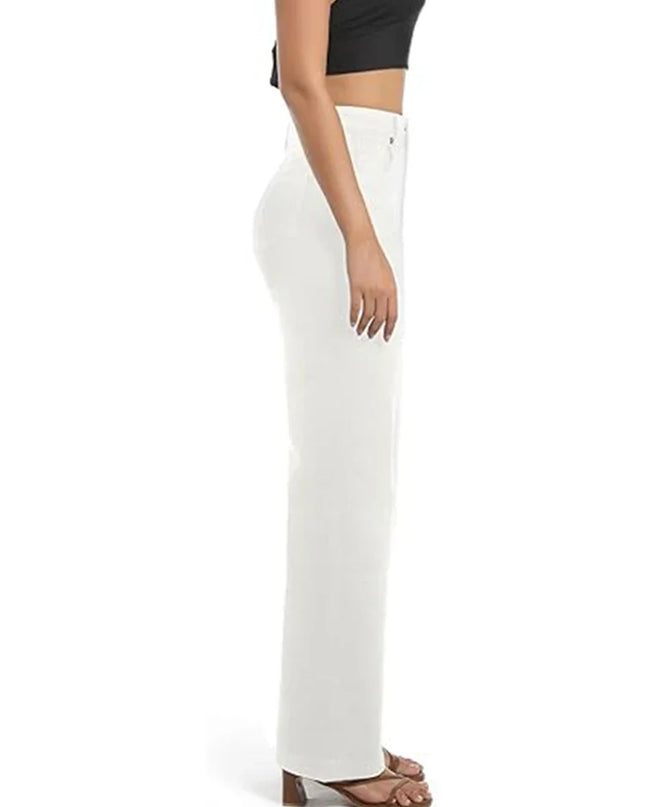 High Waisted White Stretch Straight Leg Jeans