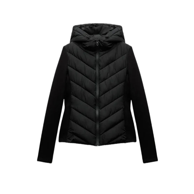 Women’s Elegant Patchwork Cotton Jacket with Standing Collar & Hood