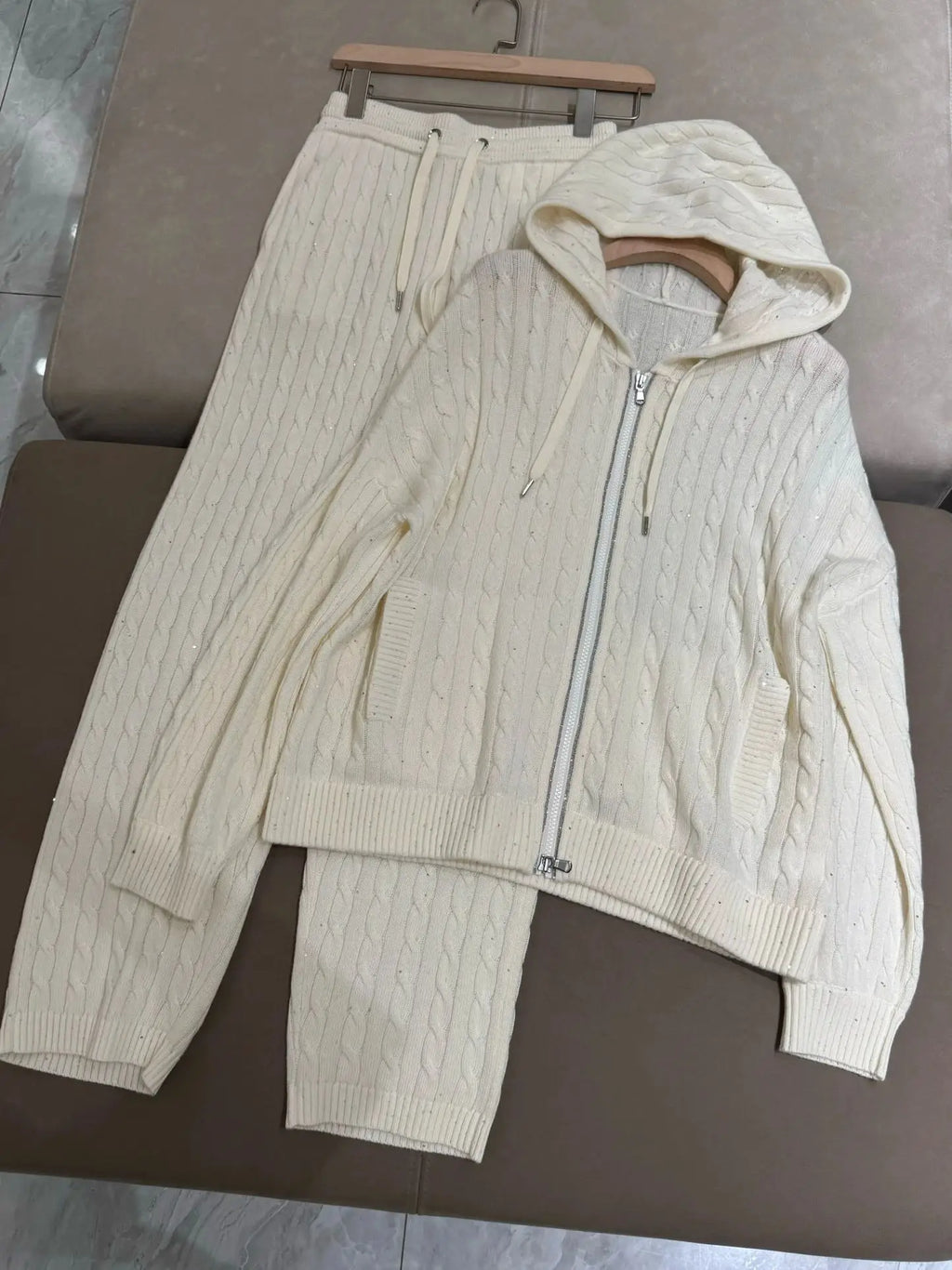 100% Wool Hooded Knit Set-HighTouch