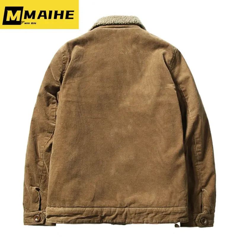 Plus fluwelen ribfluwelen parka jas voor heren