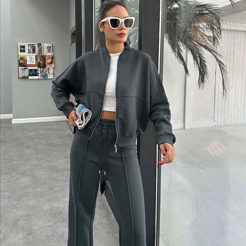Women’s Matching Zipper Jacket & High-Waist Jogger Set