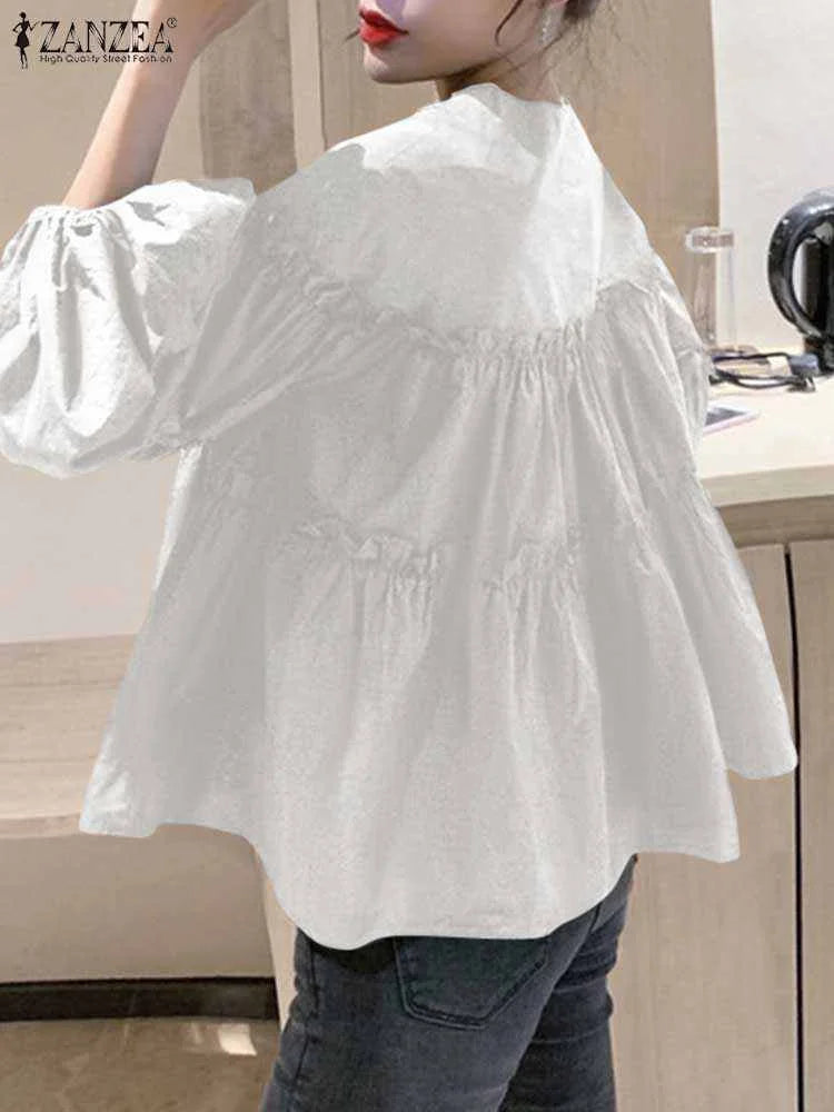 Zanzea Elegant Puff Sleeve Ruffle Blouse – Women’s Tunic Shirt