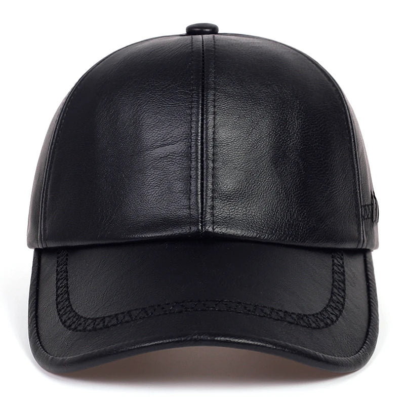 Solid Genuine Leather Snapback Baseball Cap