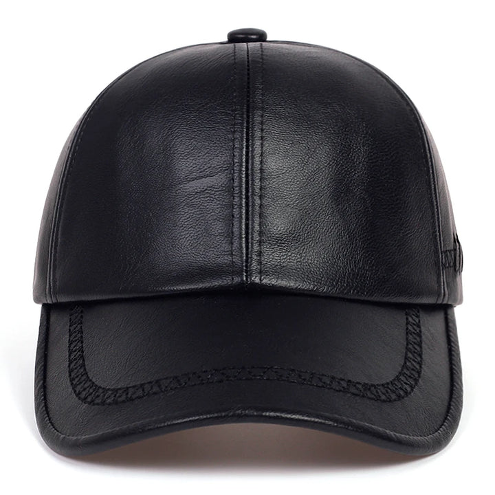 Solid Genuine Leather Snapback Baseball Cap-HighTouch