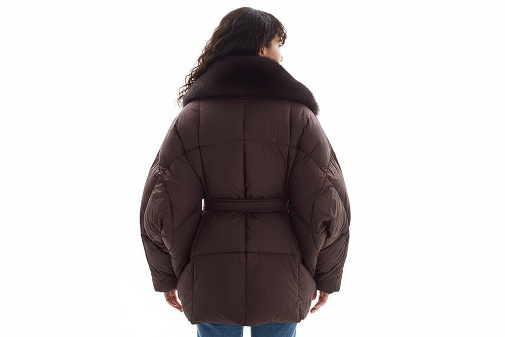 Women’s Faux Fur Collar Coat – Chic Batwing Sleeve Streetwear Jacket-HighTouch