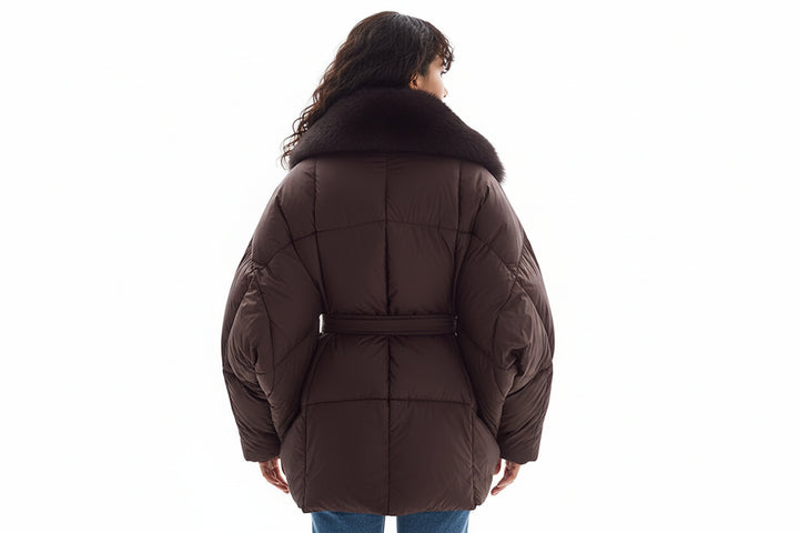 Women’s Faux Fur Collar Coat – Chic Batwing Sleeve Streetwear Jacket-HighTouch