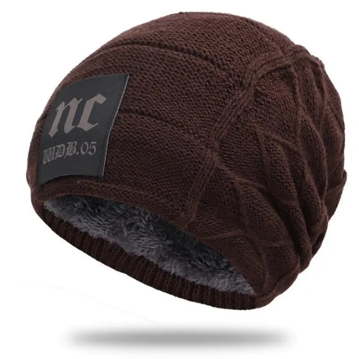 NC Letter Fur-Lined Unisex Knitted Winter Beanie-HighTouch