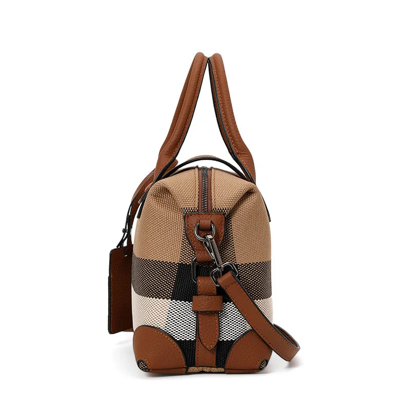 AIDRAN | Retro Plaid Boston Bag – Canvas & Leather