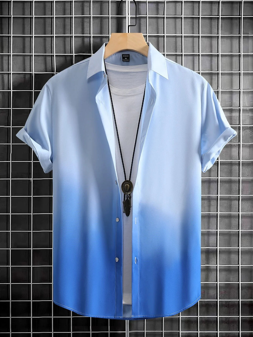 Men’s Gradient 3D Print Short Sleeve Shirt-HighTouch