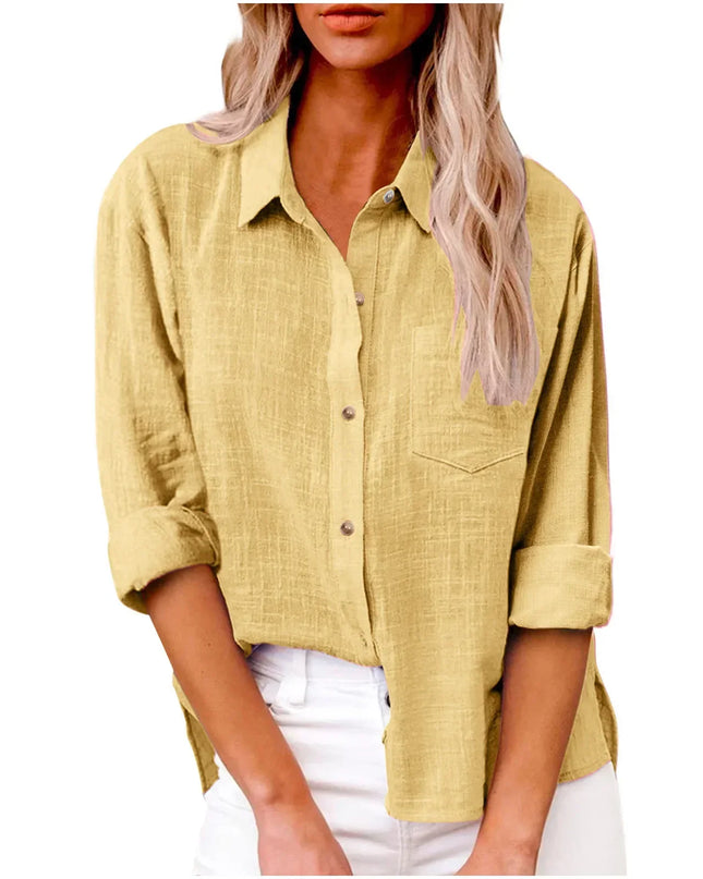 Women’s Long Sleeve Cotton-Linen Shirt