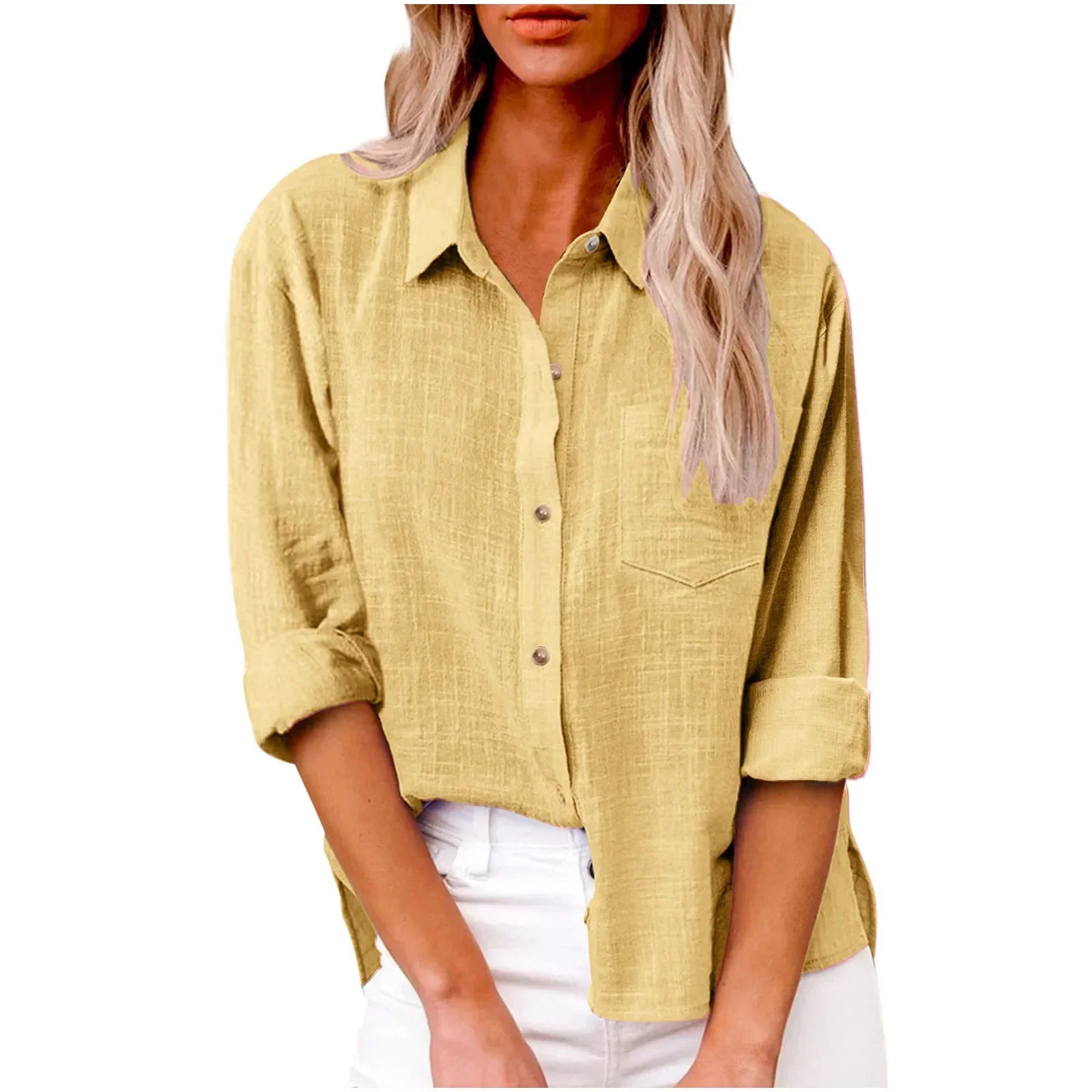 Women’s Long Sleeve Cotton-Linen Shirt