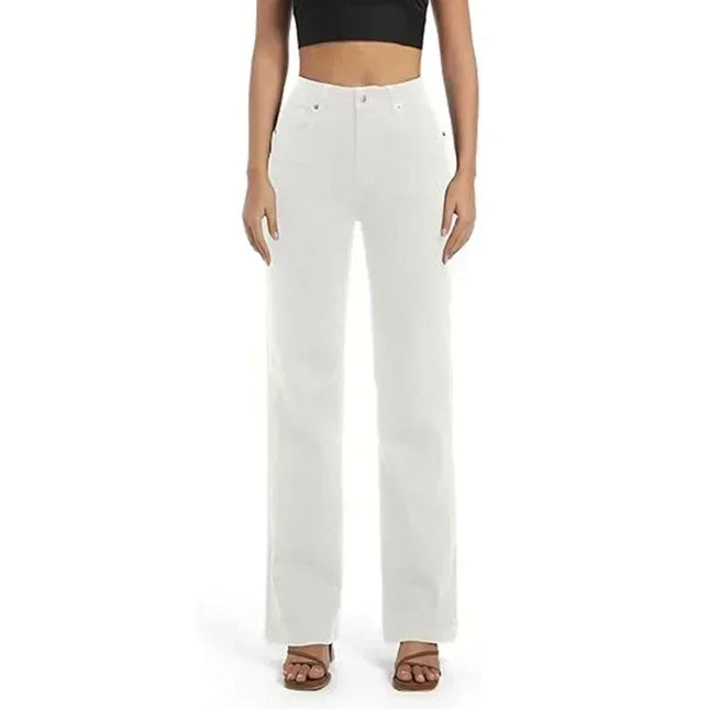 High Waisted White Stretch Straight Leg Jeans