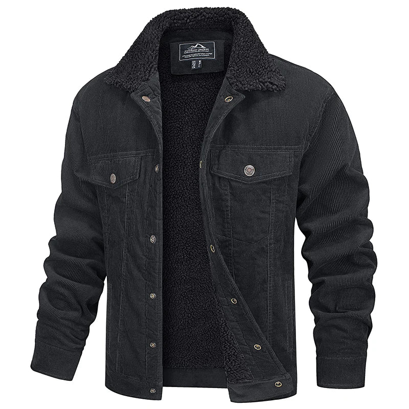Men Corduroy Jacket Casual Vintage Button Up Coat-HighTouch