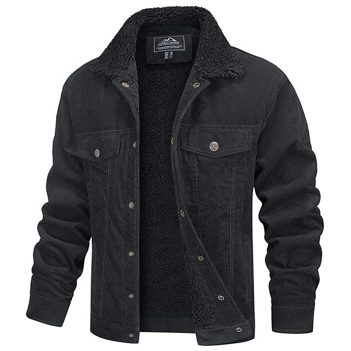 Men Corduroy Jacket Casual Vintage Button Up Coat-HighTouch