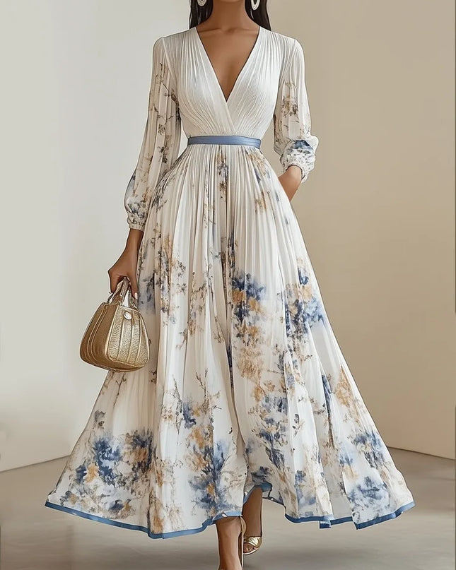 Bohemian Summer Beach Dress Sleeveless Floral Print V-Neck Flowy Maxi Dress for Women Resort Holiday Party Casual Outfit Fashion