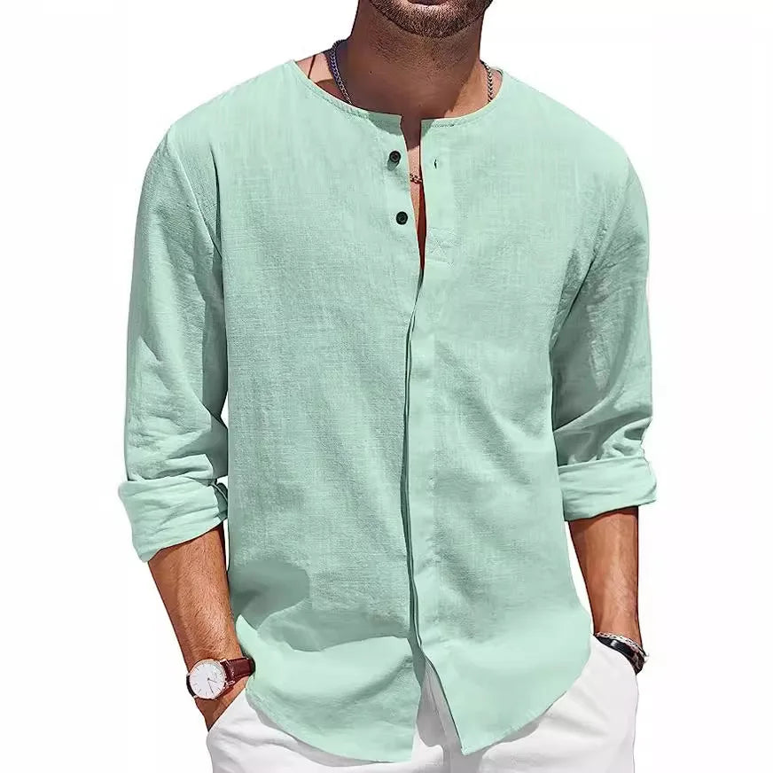 Jackson - Men's Button Front Linen Henley Summer Shirt