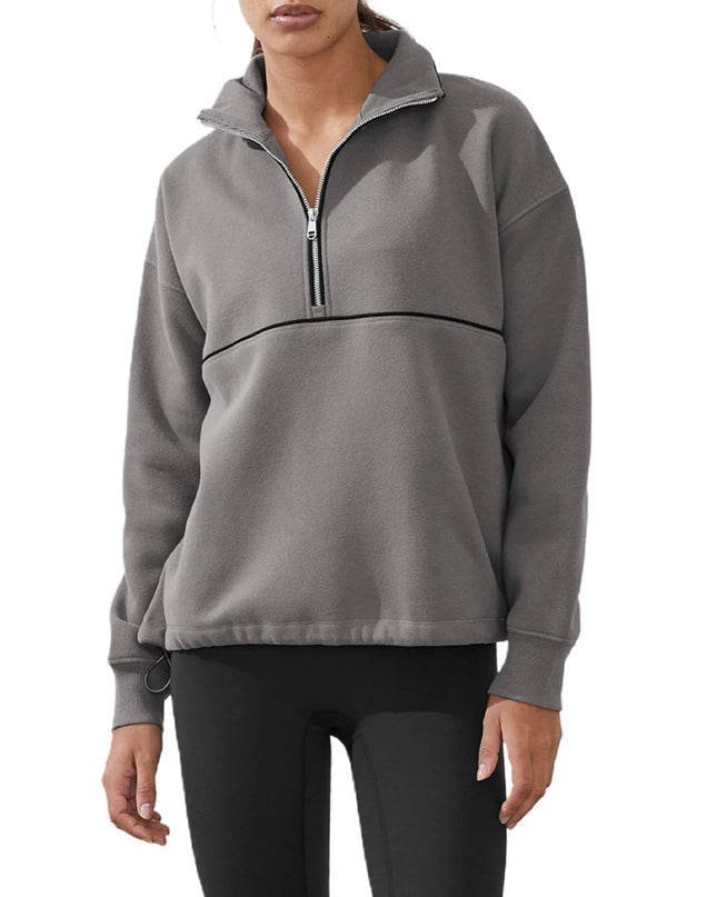 Colour-Block Half-Zip Pullover Sweatshirt – Loose Streetwear Long Sleeve