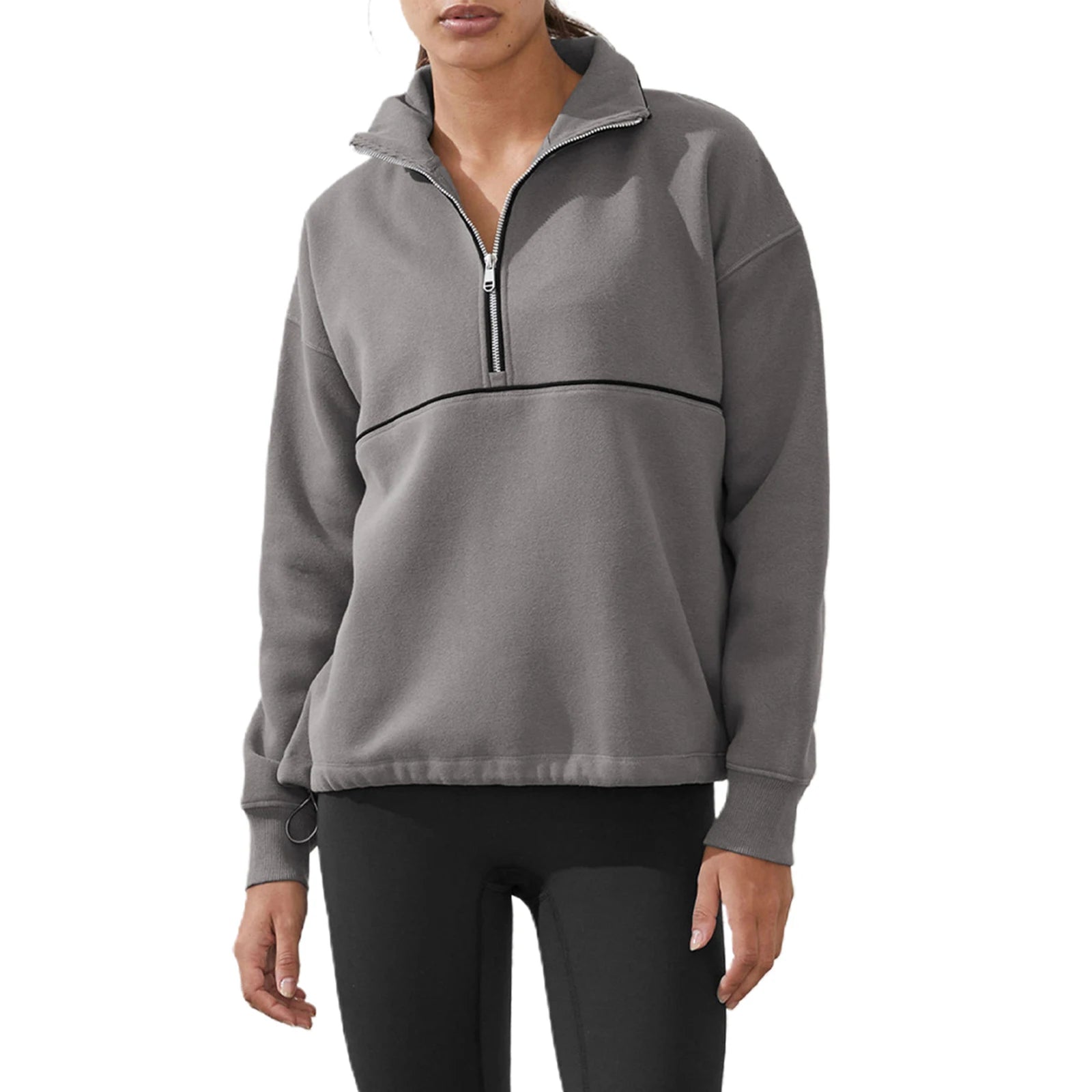 Colour-Block Half-Zip Pullover Sweatshirt – Loose Streetwear Long Sleeve