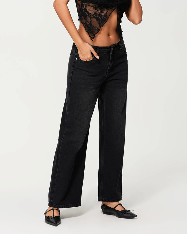 Women’s Low-Rise Wide-Leg Loose Denim Jeans – Solid Colour Spring Style