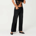 Women’s Low-Rise Wide-Leg Loose Denim Jeans – Solid Colour Spring Style-HighTouch