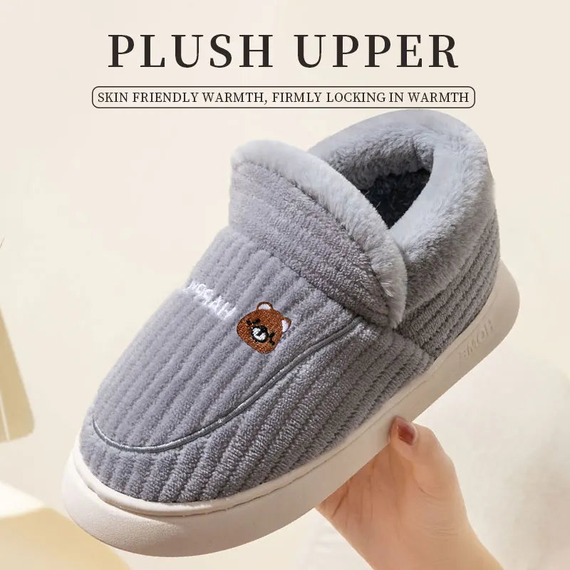 Plush Cotton Slippers for Women – Insulated, Anti-Slip Indoor Home Shoes