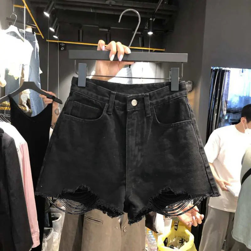 Wurry A-Line Denim Shorts for Women – Korean Loose Fit Summer Hot Pants