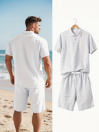 Ross - Men's Linen Premium Polo Shirt And Shorts Summer Set